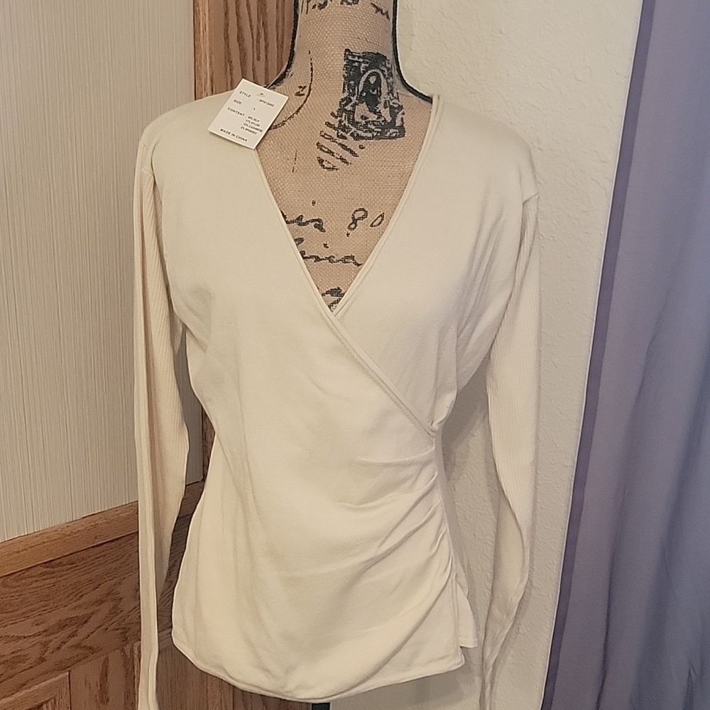 Cream Wrap Fitted Blouse